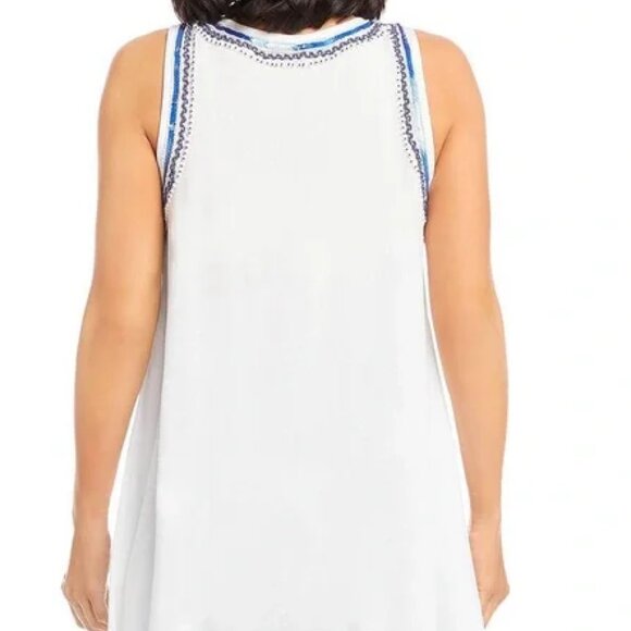 Karen Kane White/Blue BARCELONA BEADED TANK Handkerchief Tunic Top NWT! - Picture 2 of 5